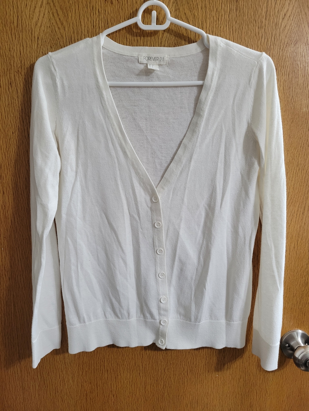 Forever 21 Women's Cream V-Neck Button Cardigan